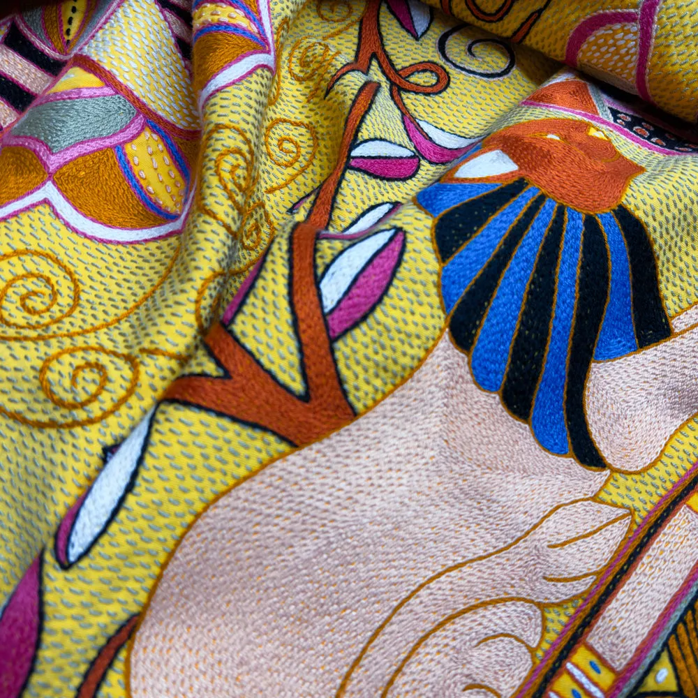 An African Bloom Scene Hand-Embroidered Cloth