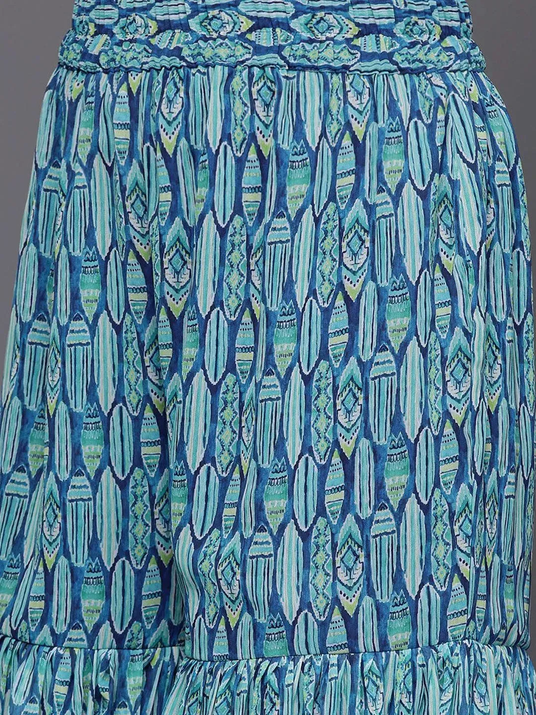 Blue Printed Georgette A-Line Kurta With Sharara & Dupatta