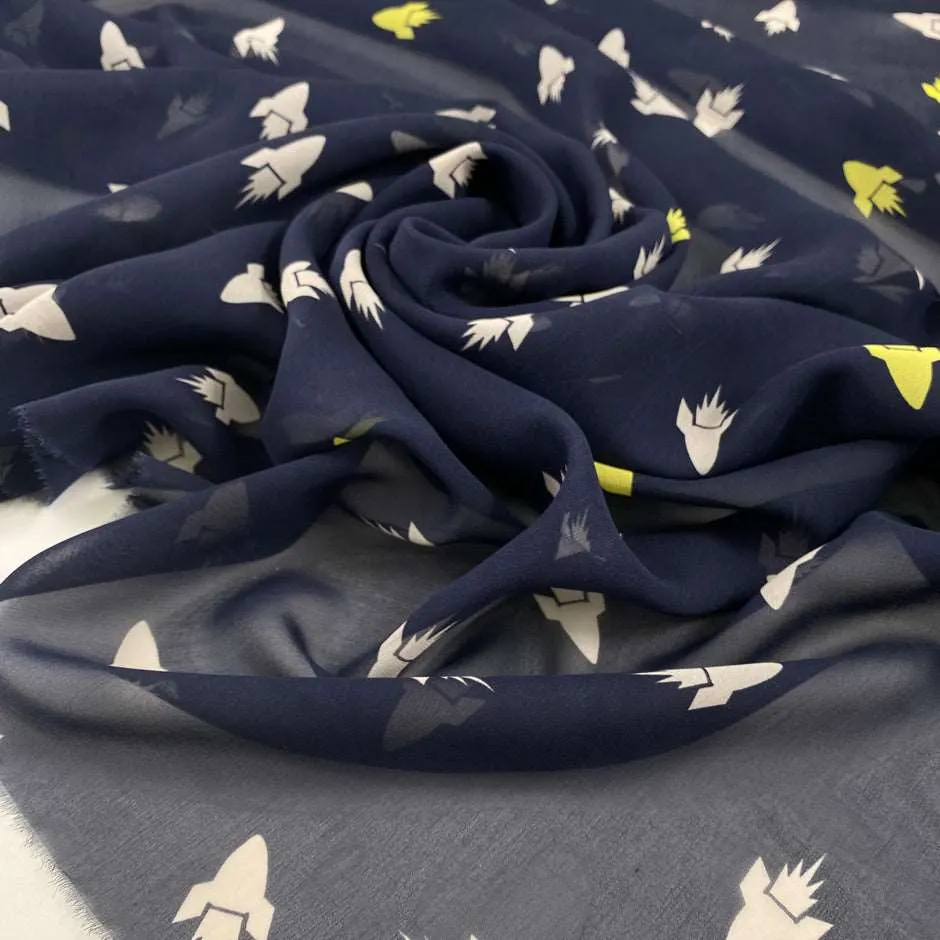 Blue Silk With Rocket Design - Sample
