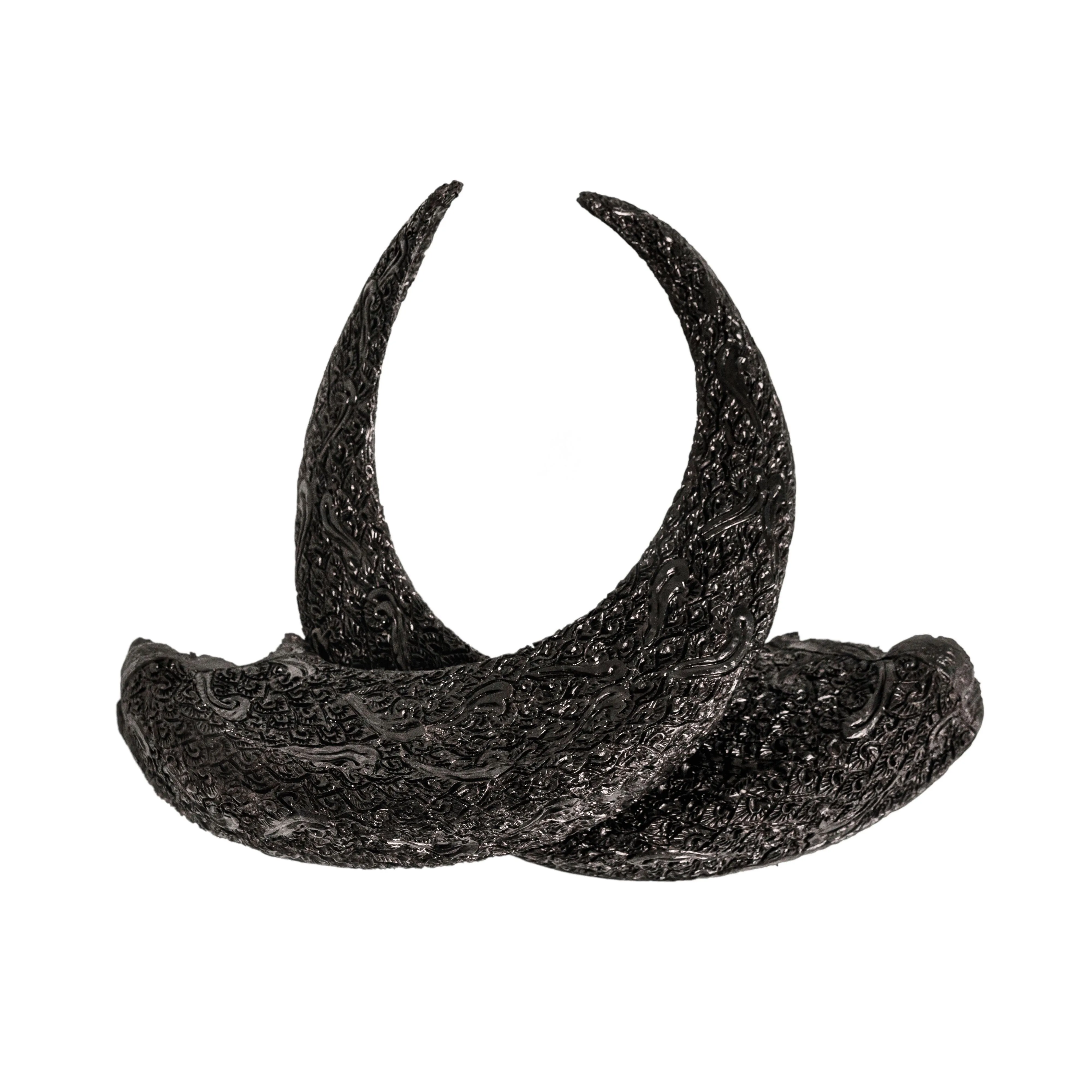 Hand Carved Ram Skull - Matte Black Boho