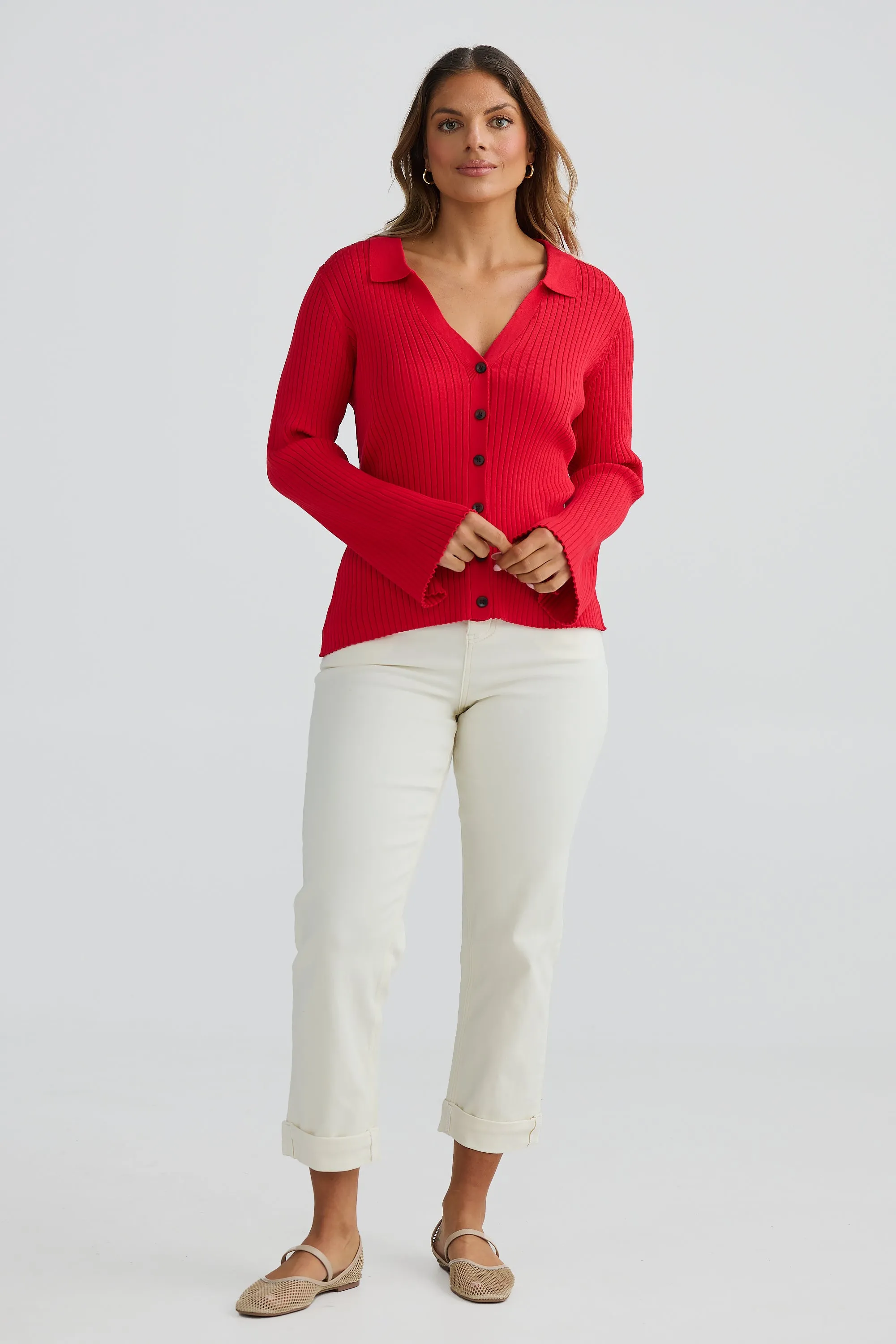 Long Sleeve Tapered Cardigan - Scarlet