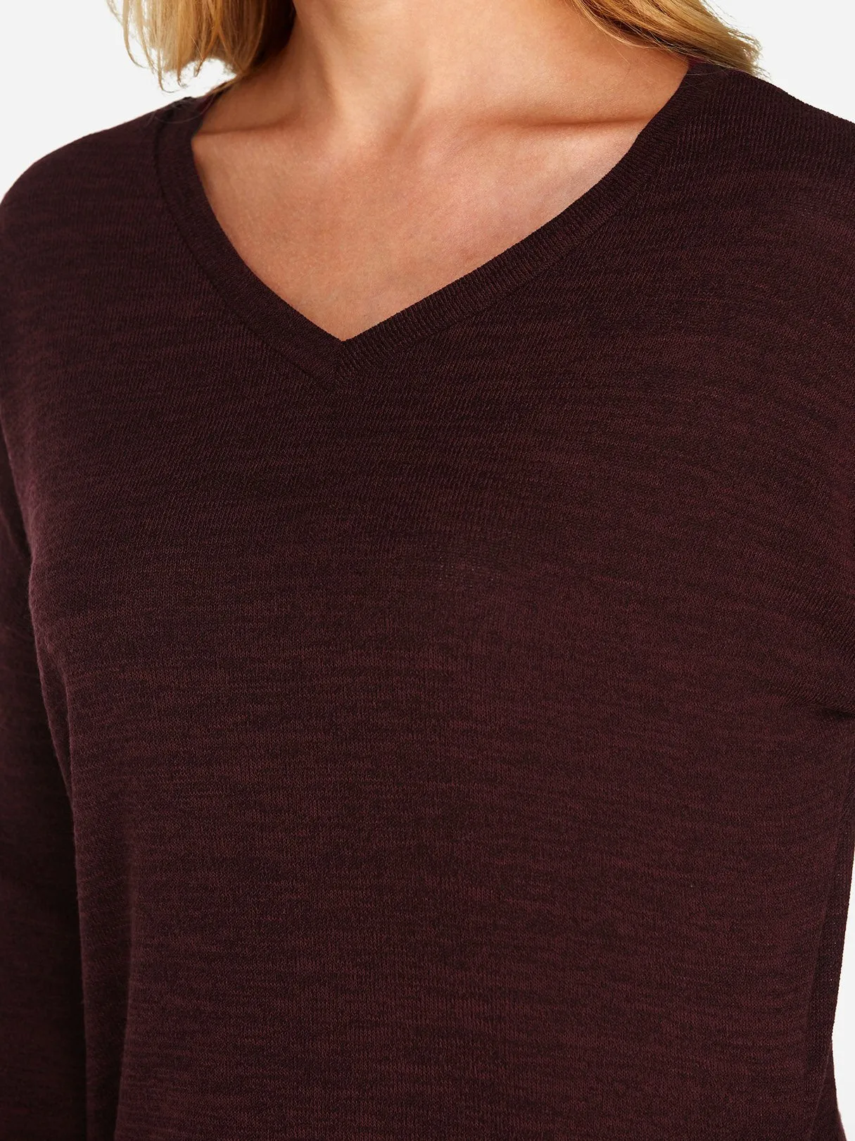Wholesale Burgundy V-Neck Long Sleeve Plain Slit Hem Dresses